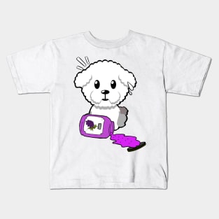 Funny furry dog spilled grape jam Kids T-Shirt